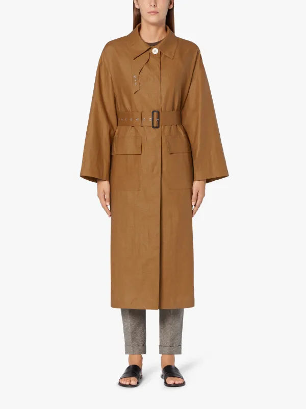 LONGMORN Dark Tan RAINTEC Linen Trench Coat | LM-1074