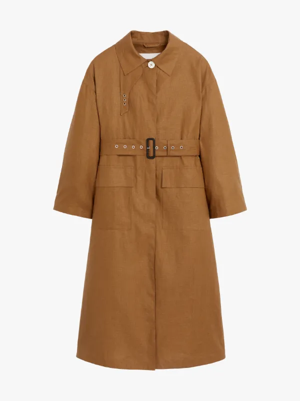 LONGMORN Dark Tan RAINTEC Linen Trench Coat | LM-1074