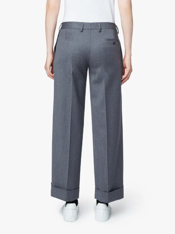 Mid Grey Melange Wide Leg Wool Trousers