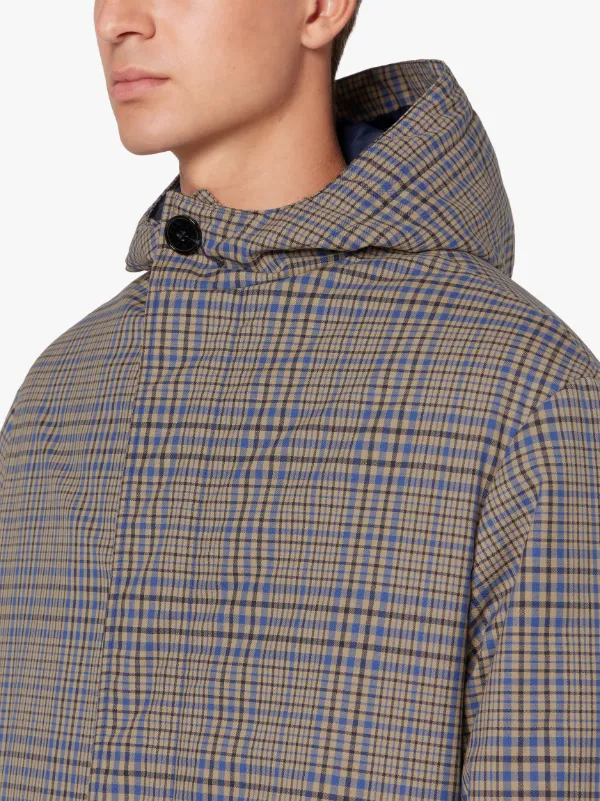 MILAN Blue Check Rain System Wool Hooded THINDOWN Parka | PARKA GMF-300