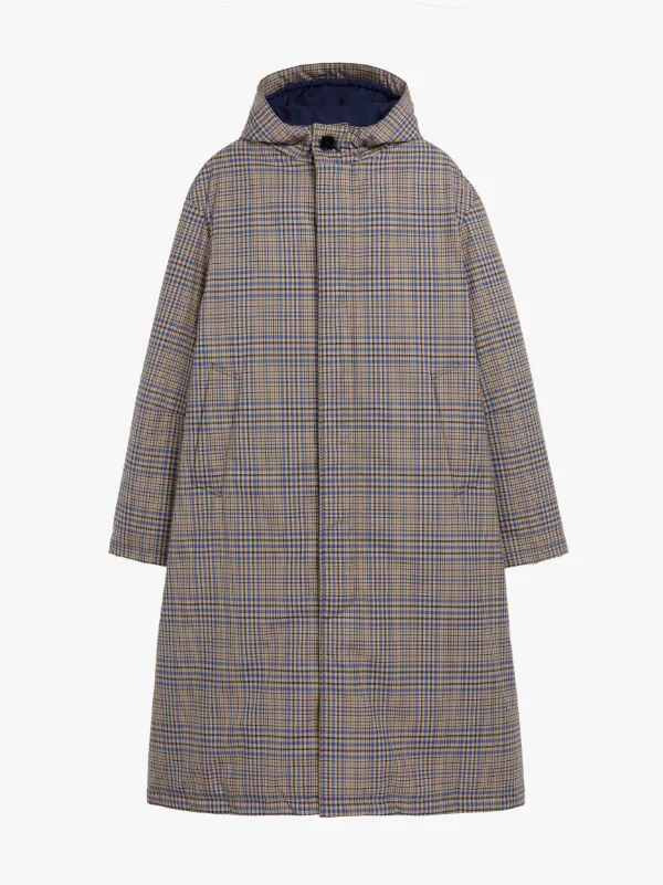 MILAN Blue Check Rain System Wool Hooded THINDOWN Parka | PARKA GMF-300 ...