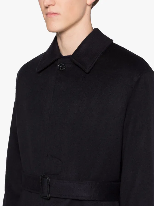 MILAN Navy Wool & Cashmere Single-Breasted Trench Coat