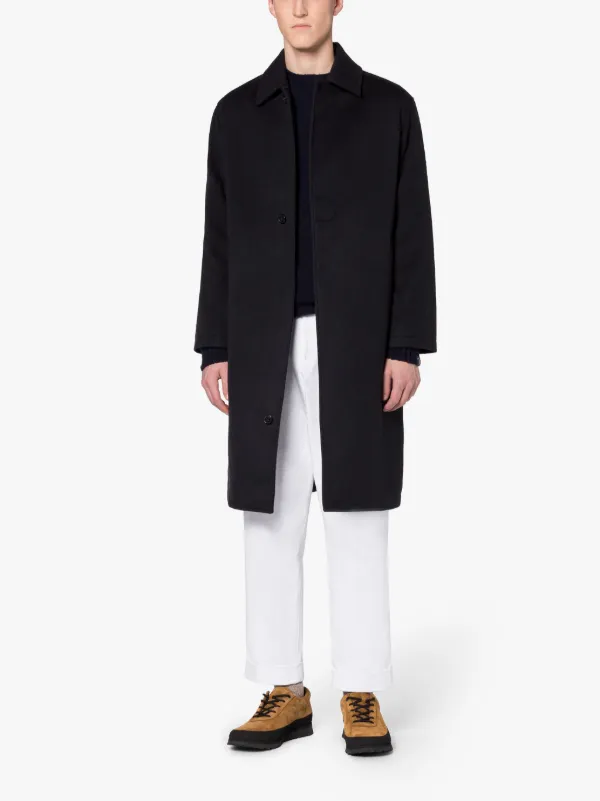 MILAN Navy Wool & Cashmere Single-Breasted Trench Coat