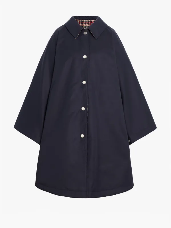 MINTLAW Navy Cotton & Virgin Wool Reversible Poncho | LM-1015F