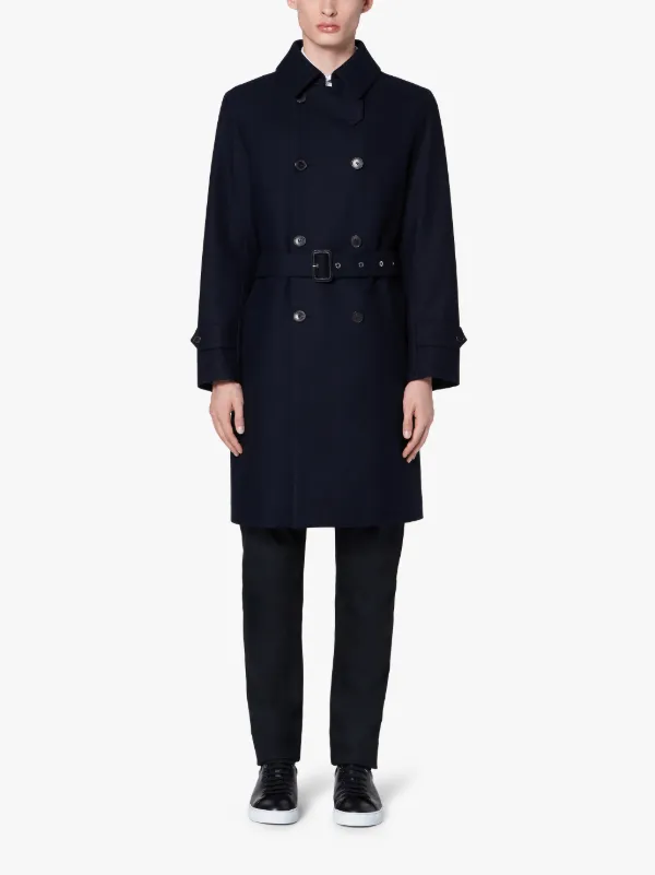 MONKTON Navy Storm System Herringbone Wool Trench Coat | GM-1006F