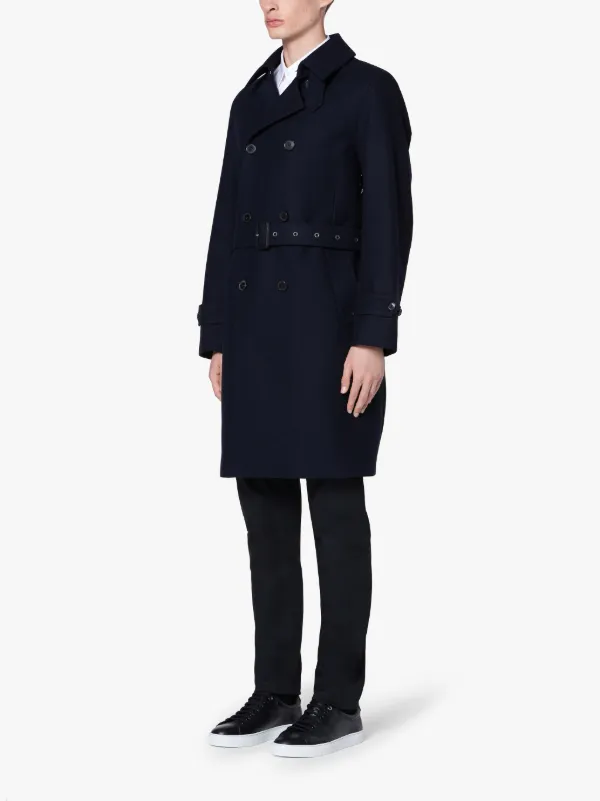 MONKTON Navy Storm System Herringbone Wool Trench Coat | GM-1006F