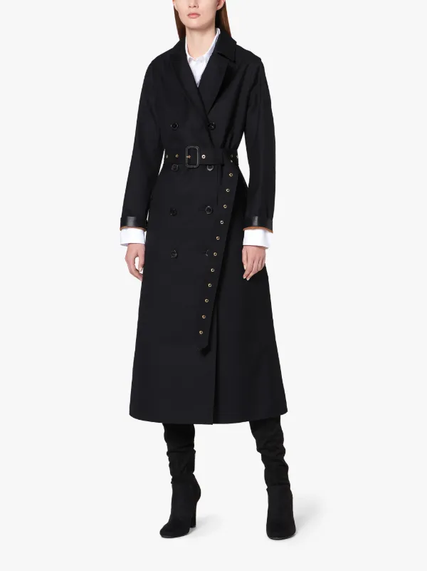 MONTROSE Black Bonded Wool & Mohair Long Trench Coat | LR-091