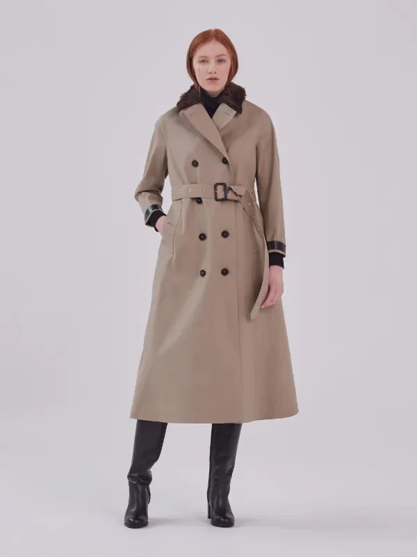 MONTROSE Fawn Bonded Cotton Long Trench Coat | LR-091/FUR