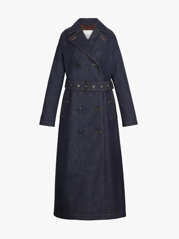 MONTROSE Indigo RAINTEC Denim Long Trench Coat | D-WC091BD