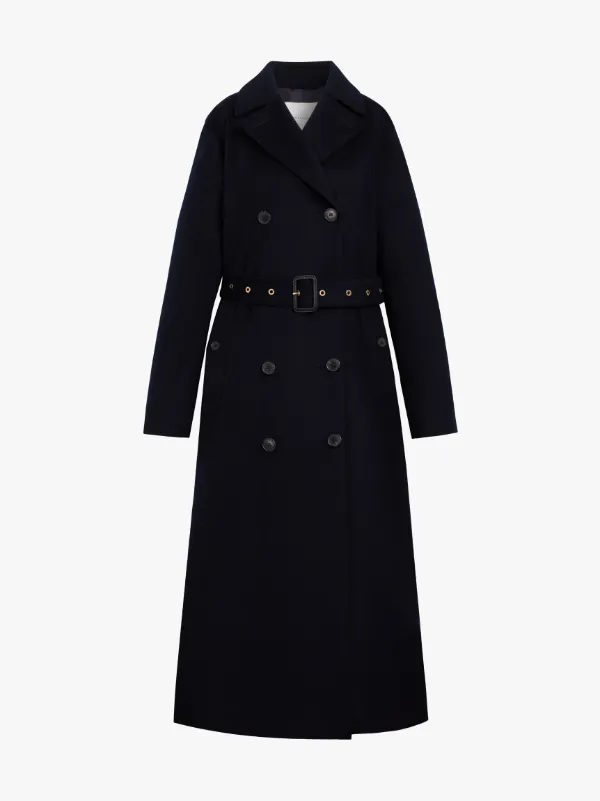 MONTROSE Navy Storm System Wool Long Trench Coat | LM-091F