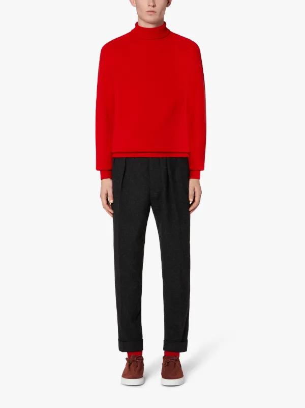 red cashmere roll neck jumper