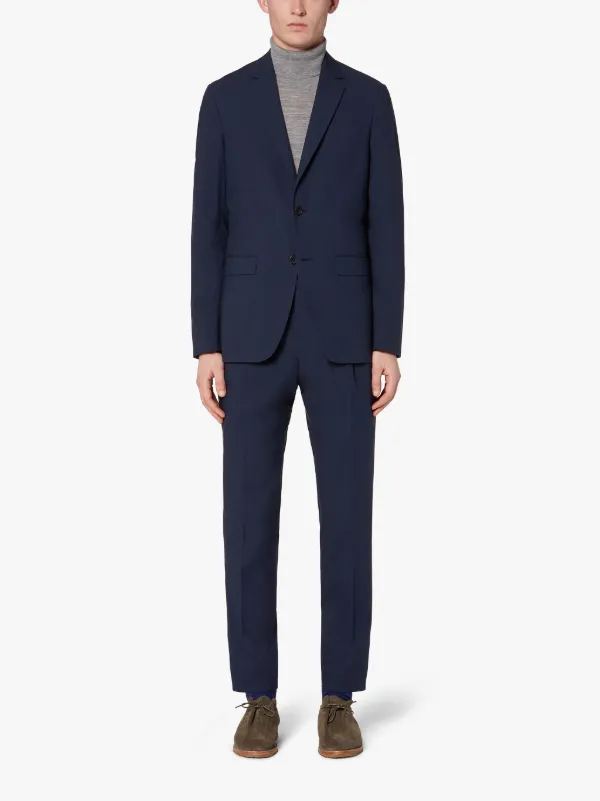 MR START Navy Micro-Check Cotton-Blend Blazer Suit