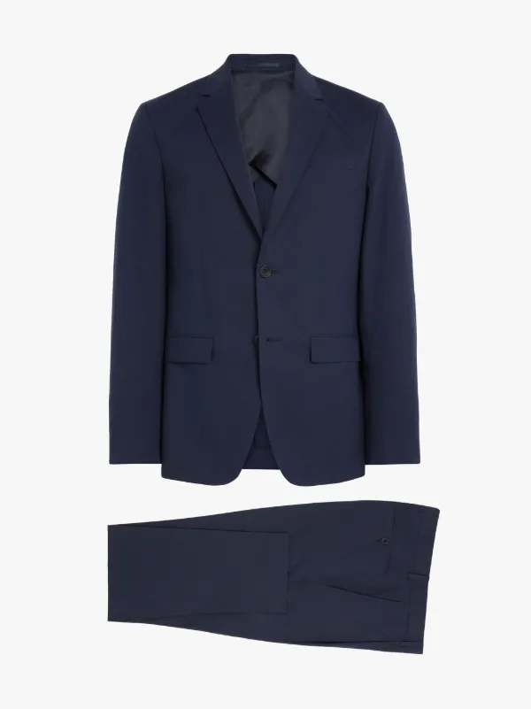 MR START Navy Micro-Check Cotton-Blend Blazer Suit