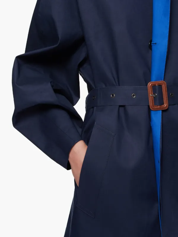 Navy & Blue Bonded Cotton Oversized Trench Coat