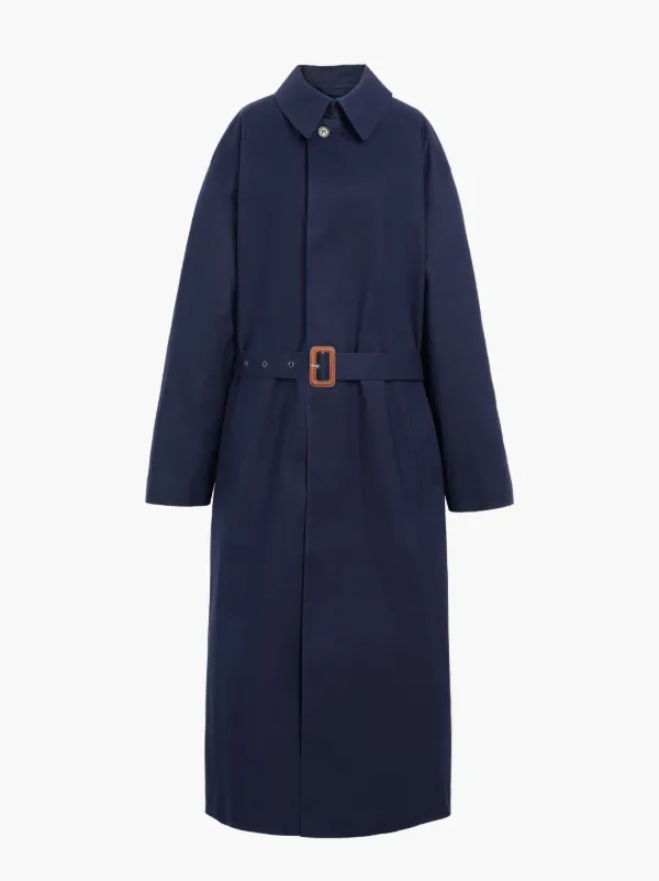 Navy & Blue Bonded Cotton Oversized Trench Coat