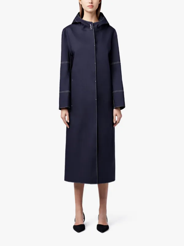 Navy Bonded Cotton Hooded Coat