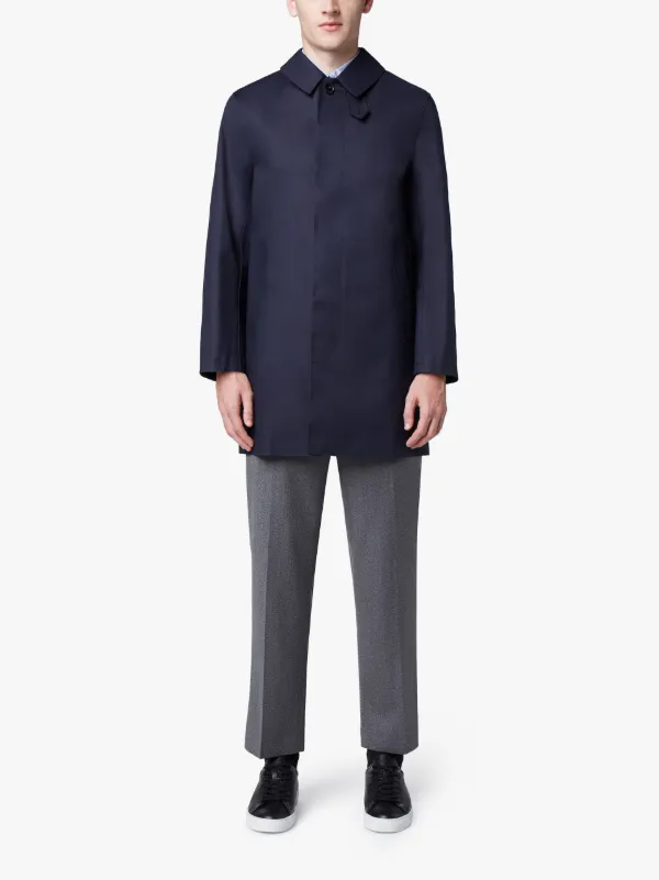 Navy Bonded Cotton Short Mackintosh Coat