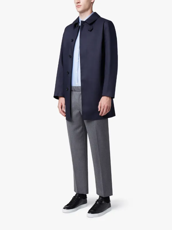 Navy Bonded Cotton Short Mackintosh Coat