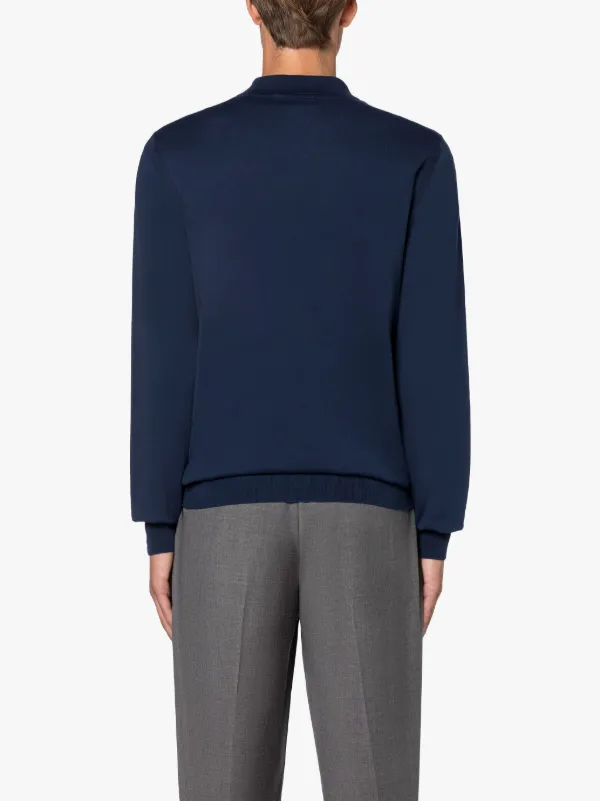 Navy Cotton Long Sleeve Polo Shirt