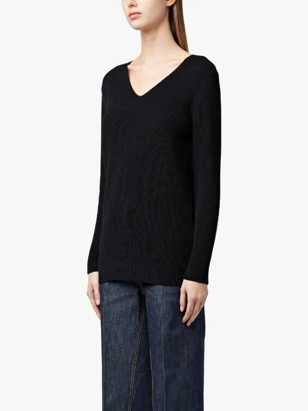 Navy Cotton V-Neck Sweater