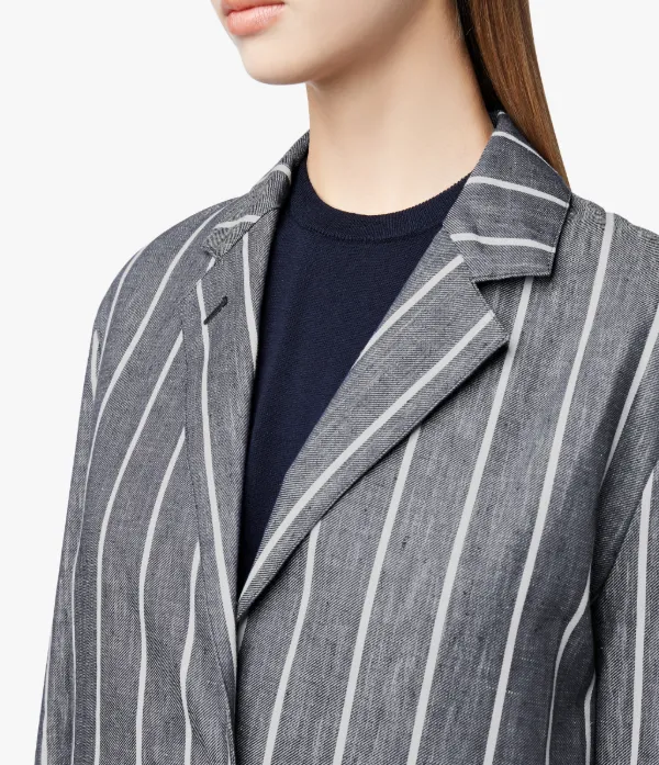 Navy Striped Linen Storm System Coat