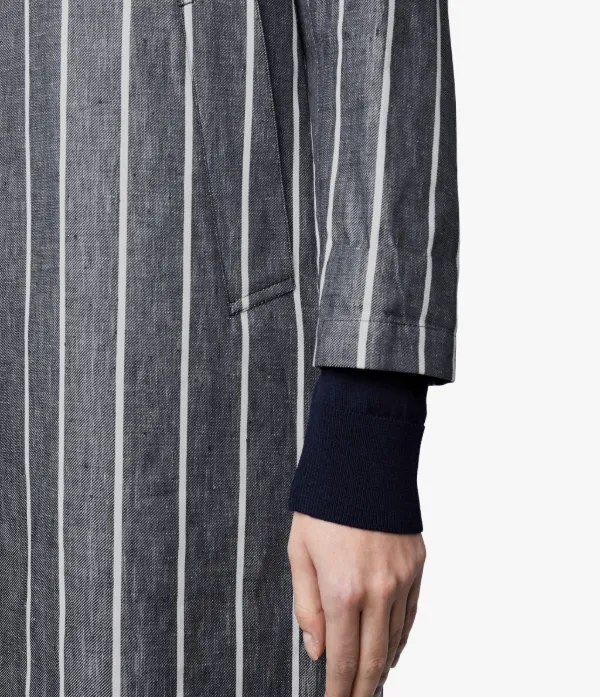 Navy Striped Linen Storm System Coat