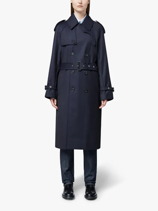 Navy wool trench coat on sale