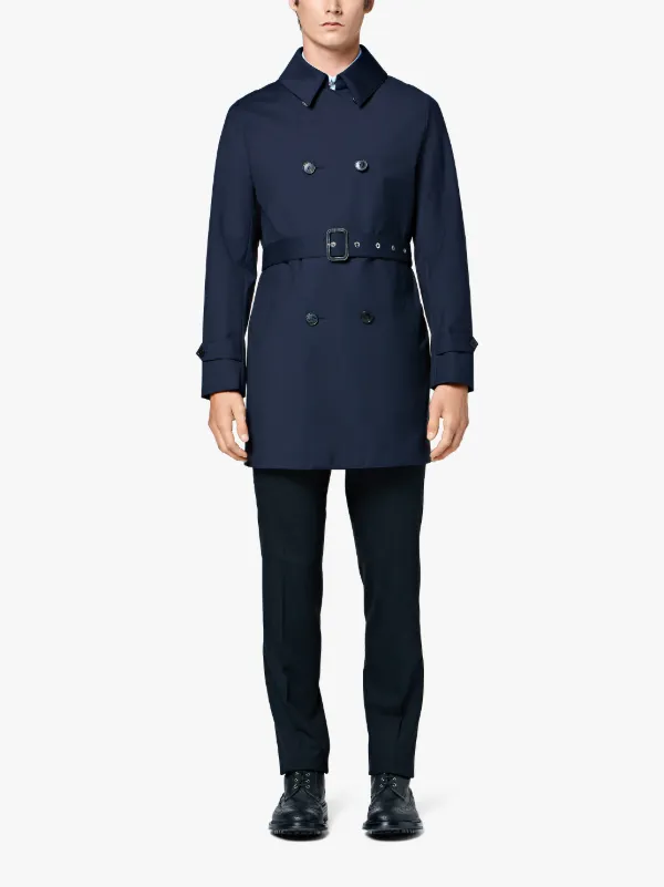 Navy Wool Storm System Short Trench Coat