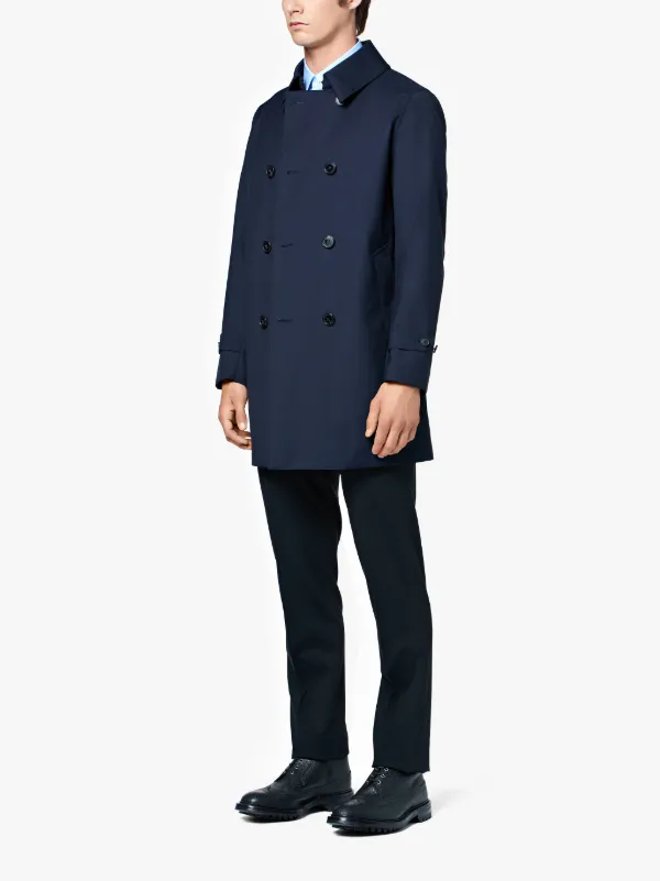 Navy Wool Storm System Short Trench Coat