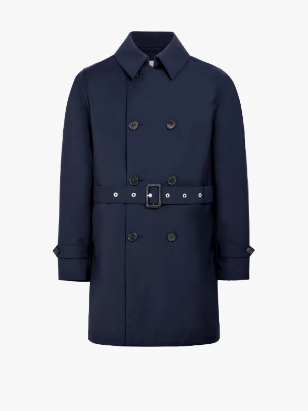 Navy Wool Storm System Short Trench Coat