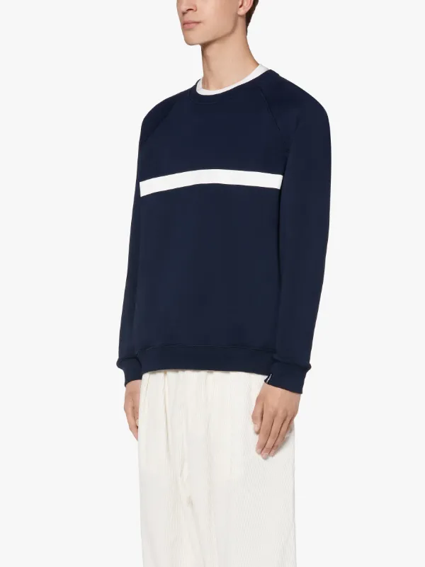 Navy x White Cotton Crew Neck Sweatshirt | GJM-207