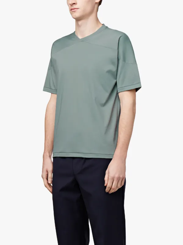 Pale Green Cotton 0002 Cross Collar T-Shirt