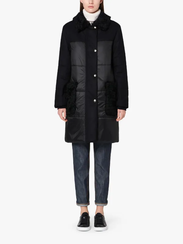 PORIN Black Wool THINDOWN Panel Coat | LM-1005F/TD