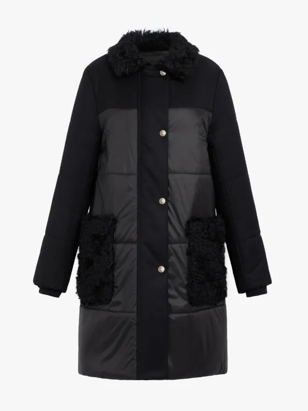 PORIN Black Wool THINDOWN Panel Coat | LM-1005F/TD