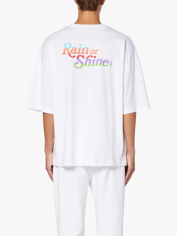 RAIN or SHINE White Cotton Drop Shoulder T-Shirt | GJM-216