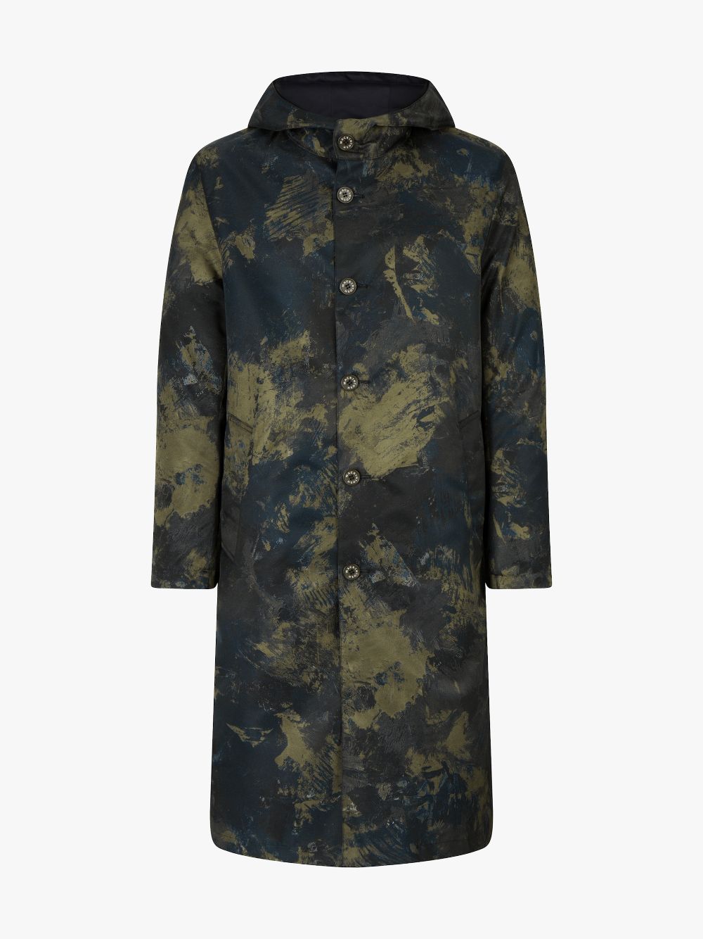 Reversible Black x Camouflage Hooded Nylon Coat | Mackintosh