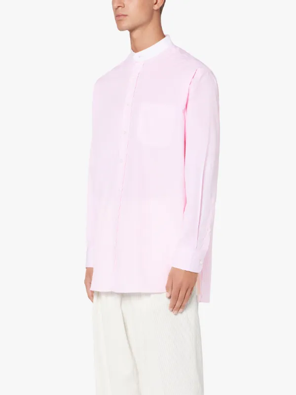 ROMA Pink Stripe Cotton Mandarin Collar Shirt | GSF-300