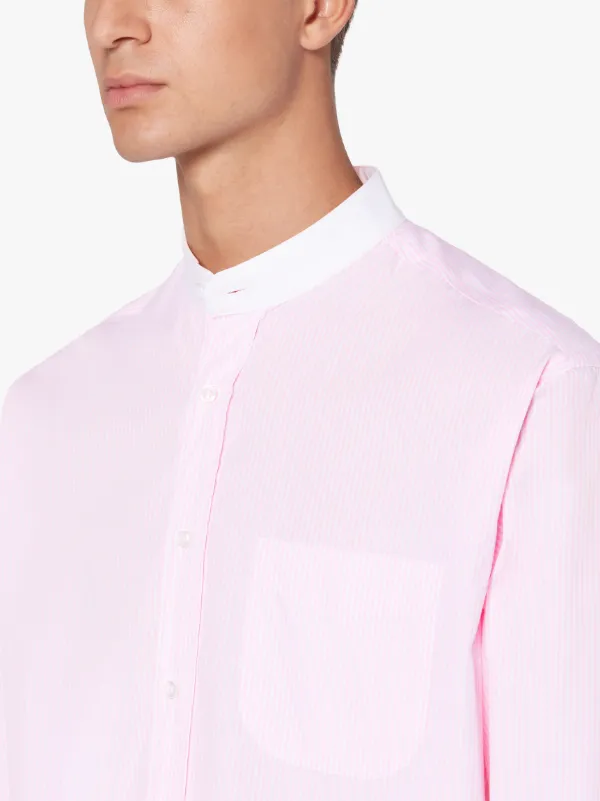 ROMA Pink Stripe Cotton Mandarin Collar Shirt | GSF-300