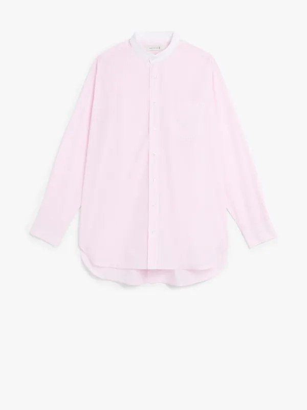 ROMA Pink Stripe Cotton Mandarin Collar Shirt | GSF-300