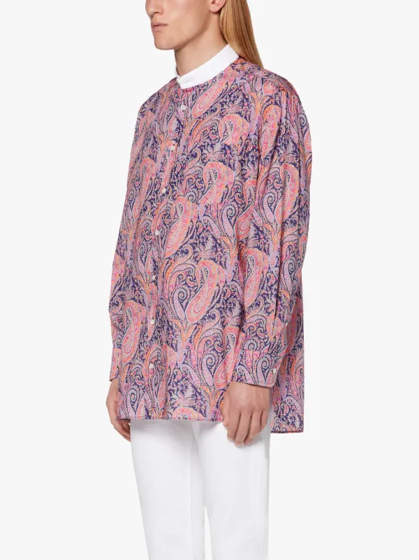 ROMA Purple Cotton Manadrin Collar Shirt | GSF-300