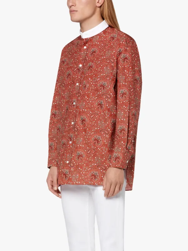 ROMA Red Cotton Manadrin Collar Shirt | GSF-300