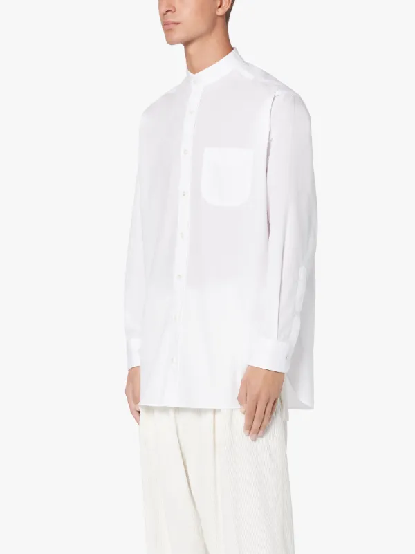 ROMA White Cotton Mandarin Collar Shirt | GSF-300