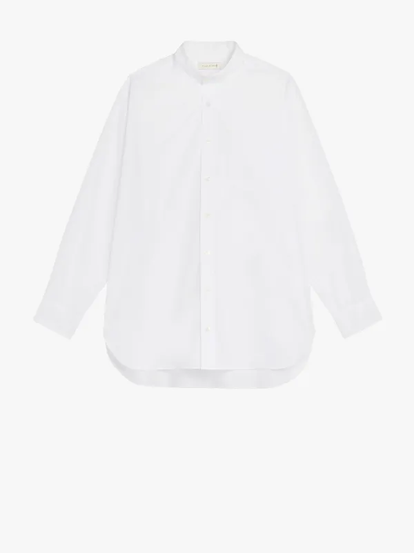 ROMA White Cotton Mandarin Collar Shirt | GSF-300