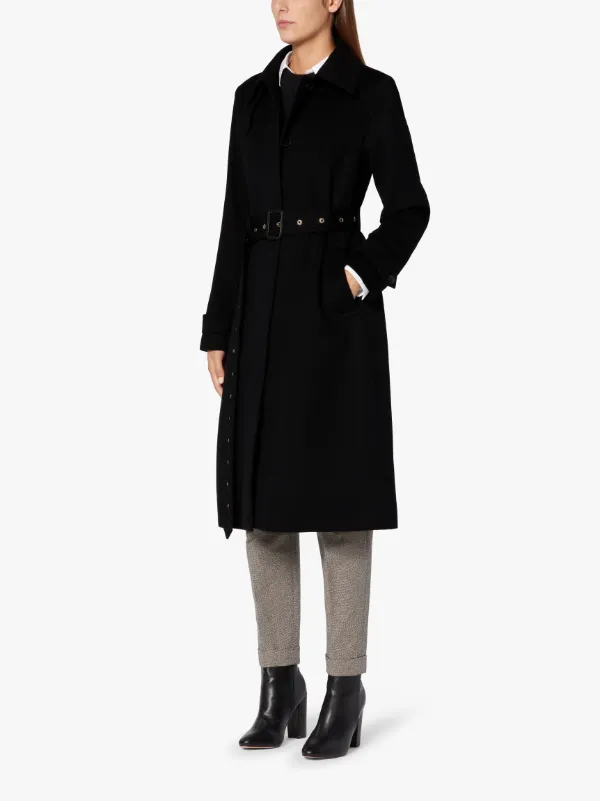 ROSLIN Black Storm System Wool Single Breasted Trench Coat | LM-061F