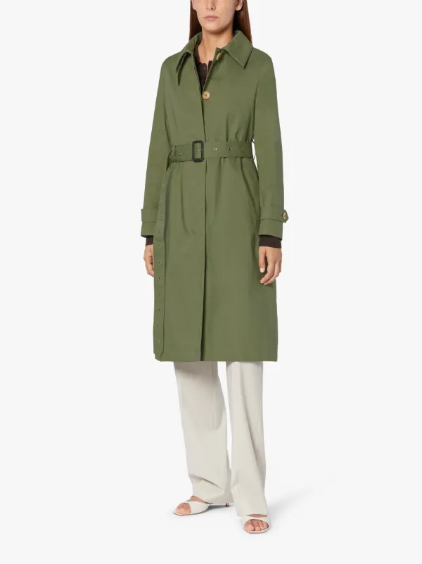 ROSLIN Green RAINTEC Cotton Single Breasted Trench Coat | LM-061FD