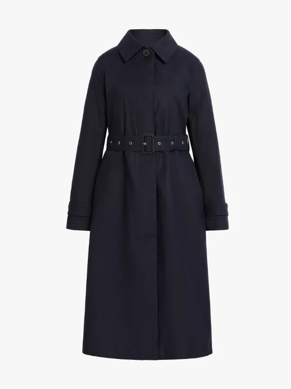 ROSLIN Navy RAINTEC Linen Single Breasted Trench Coat | LM-061B