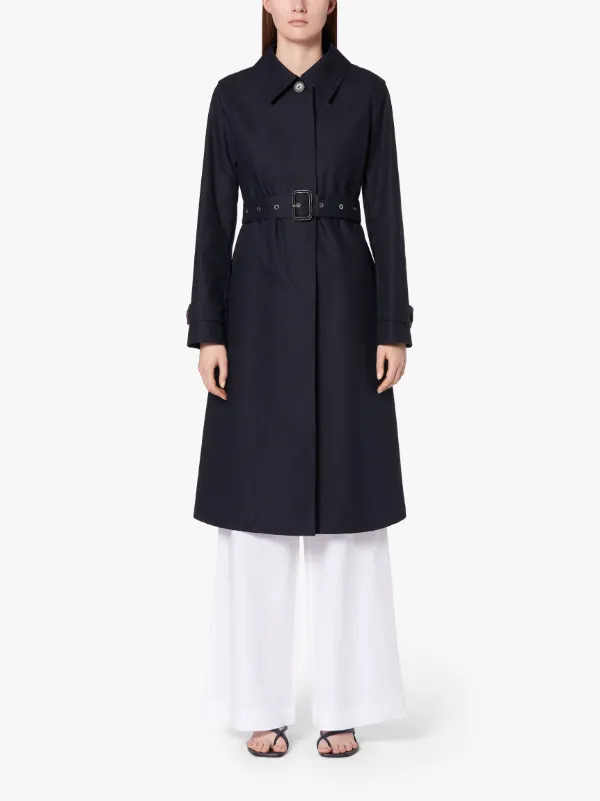 ROSLIN Navy RAINTEC Linen Single Breasted Trench Coat | LM-061B