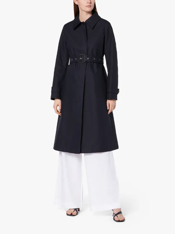 ROSLIN Navy RAINTEC Linen Single Breasted Trench Coat | LM-061B