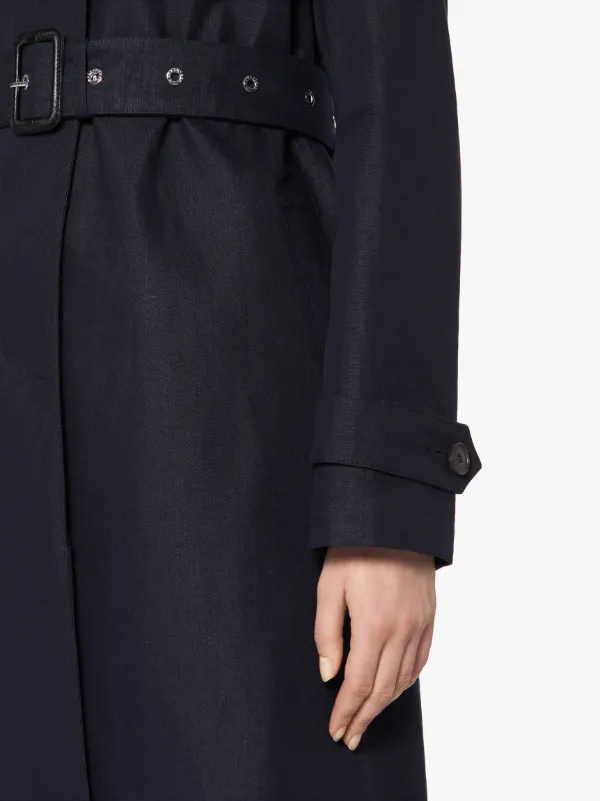 ROSLIN Navy RAINTEC Linen Single Breasted Trench Coat | LM-061B