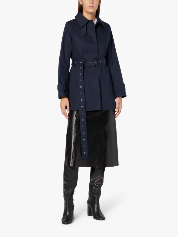 SHORT ROSLIN Navy RAINTEC Cotton Single Breasted trench Coat | LMS-061